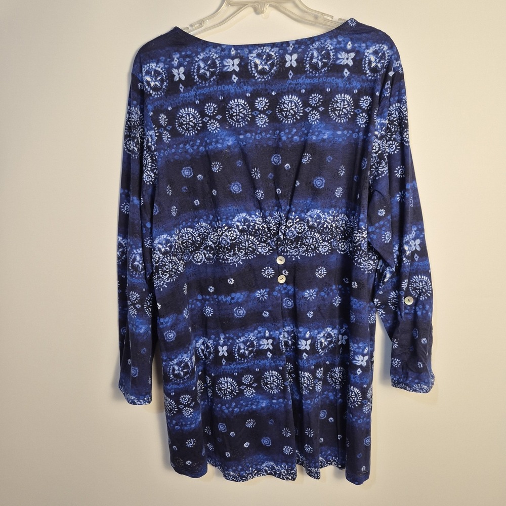 Westbound Woman 1X Blue Boho Bandana Print Long Sleeve Tunic Top - Picture 2 of 8